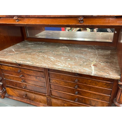 200A - VICTORIAN WALNUT ROLL TOP MEDICAL OR COLLECTORS CABINET WITH MIRRORS MARBLE INTERIOR