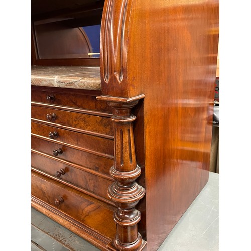 200A - VICTORIAN WALNUT ROLL TOP MEDICAL OR COLLECTORS CABINET WITH MIRRORS MARBLE INTERIOR