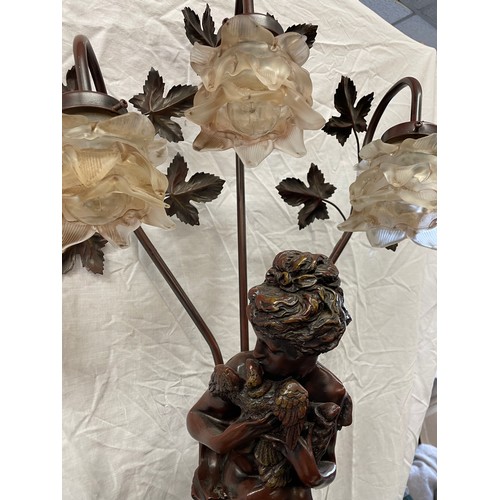 491 - SIMULATED SPELTER RESIN ART NOUVEAU FIGURAL THREE BRANCH LAMP