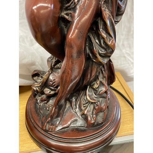 491 - SIMULATED SPELTER RESIN ART NOUVEAU FIGURAL THREE BRANCH LAMP