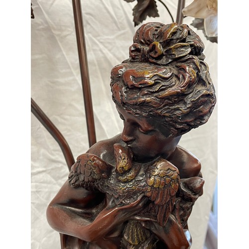 491 - SIMULATED SPELTER RESIN ART NOUVEAU FIGURAL THREE BRANCH LAMP