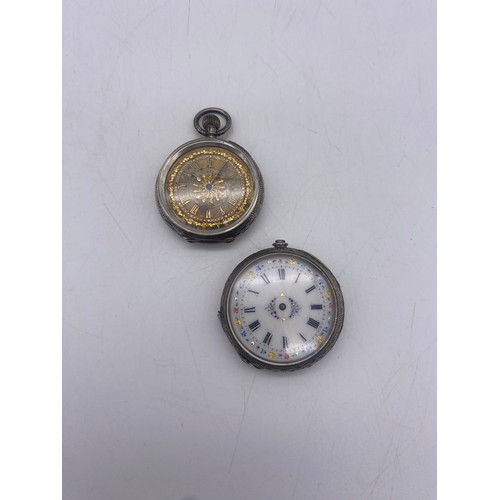 592 - 935 CONTINENTAL CASED SILVER FOB WATCH WITH GILT DIAL AND ONE OTHER AS FOUND