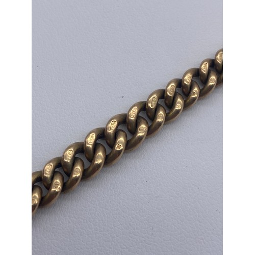 584 - 9CT GOLD FLAT LINK BELCHER ALBERT CHAIN WITH T BAR SWIVEL AND SNAP FASTENER 45.2G APPROX