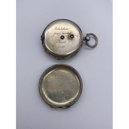 593 - FINE SILVER CASED LEVER FOB WATCH, FRENCH FOB WATCH, AND BASE METAL WRIST WATCH AS FOUND