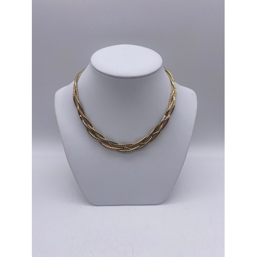 577 - 9K GOLD TRI COLOUR INTERTWINED GOLD NECKLACE WITH SAFETY FASTENER 34G APPROX