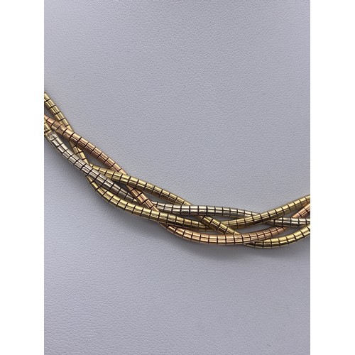 577 - 9K GOLD TRI COLOUR INTERTWINED GOLD NECKLACE WITH SAFETY FASTENER 34G APPROX