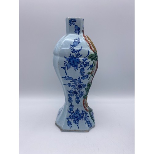 740 - PAIR OF DUTCH DELFT POTTERY VASES OF TAPERED FORM DECORATED WITH CHINESE FIGURES AS FOUND