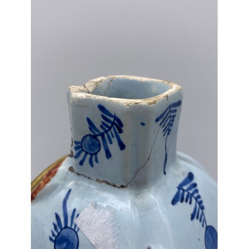 740 - PAIR OF DUTCH DELFT POTTERY VASES OF TAPERED FORM DECORATED WITH CHINESE FIGURES AS FOUND