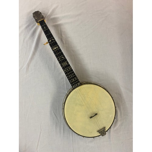 609 - LATE 19TH CENTURY BANJO BY W. TEMLETT OF LONDON 3650 RETAILED BY S. ROSE AND CO OF BOMBAY INDIA ROSE... 