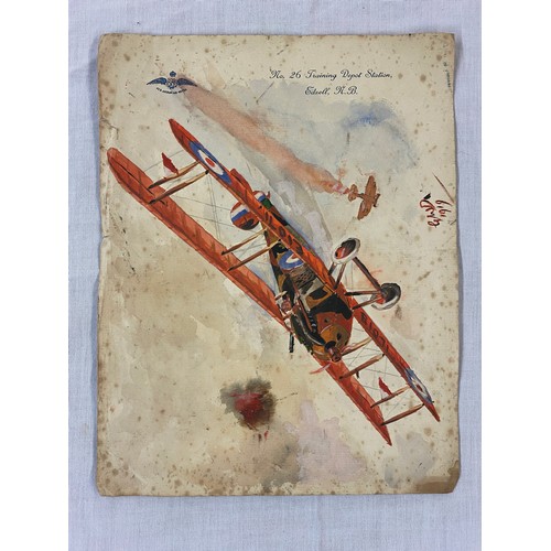 660 - SMALL FOLIO OF AMATEUR WATERCOLOURS MONOGRAMMED G.W.D OF EARLY AIRCRAFT, BI PLANES SIDE PROFILES, CR... 