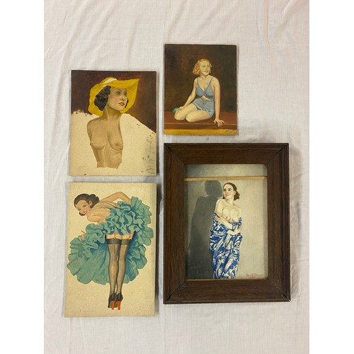 662 - WATERCOLOUR OF SCANTILLY CLAD FEMALES BY GEORGE W DICKER SIGNED AND DATED 1936 F/G AND THREE OTHER O... 