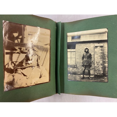 658 - ALBUM OF WWI PERIOD PHOTOGRAPHS OF BI PLANES, ZEPPELIN AND MOTORCYCLES, AND BROOKLANDS HIGH SPEED RE... 