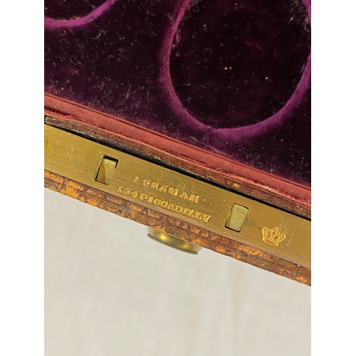 667 - LADIES ANTIQUE LEATHER TRAVELLING JEWELLERY CASE WITH FITTED INTERNAL TRAYS BY HARRY EMANUEL JEWELLE... 