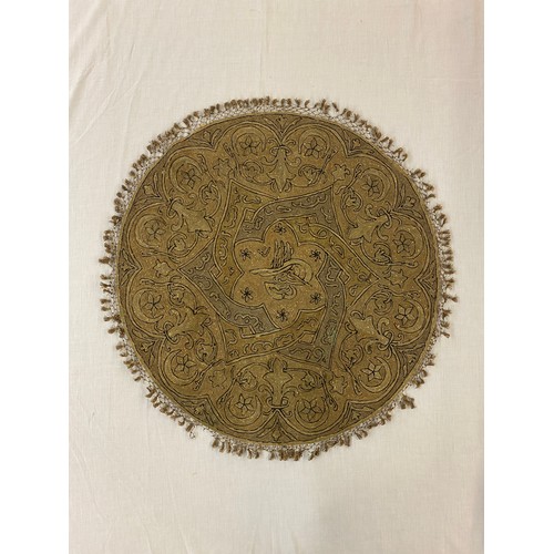 648 - MIDDLE EASTERN SILK EMBROIDERED TASSELLED CIRCULAR TABLE THROW