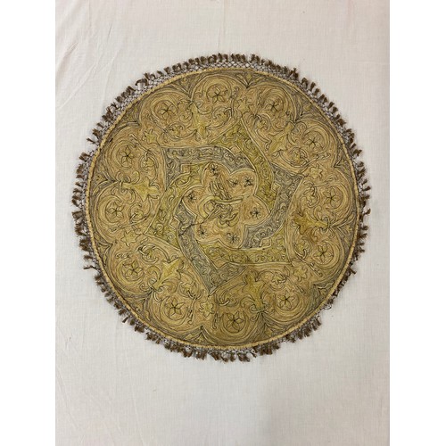 648 - MIDDLE EASTERN SILK EMBROIDERED TASSELLED CIRCULAR TABLE THROW