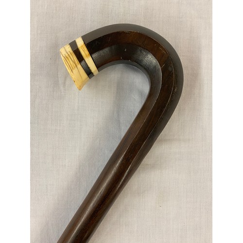 755 - EBONY WALKING CANE WITH BONE HANDLE DETAIL AND ONE OTHER