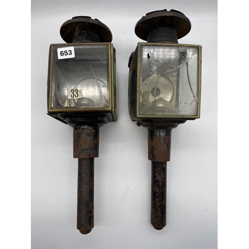 653 - PAIR OF VINTAGE CARRIAGE LANTERNS (AS FOUND)