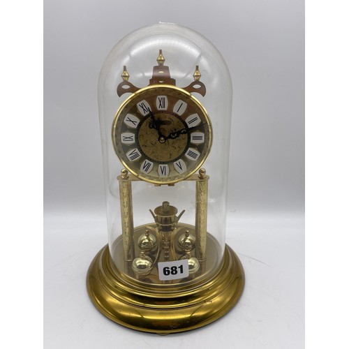 681 - HALLER ANNIVERSARY STYLE CLOCK UNDER GLASS DOME