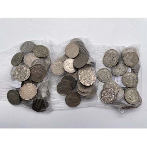 721 - BAG OF 50 X GEORGE V, 50 X GEORGE VI, AND 50 X QUEEN ELIZABETH II HALF CROWNS