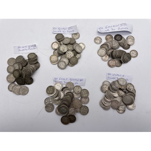 723 - BAG OF 50 X QUEEN VICTORIA 3D PIECES, 50 X EDWARD VII 3D PIECES, 50 X EARLY GEORGE V 3D PIECES, 50 X... 