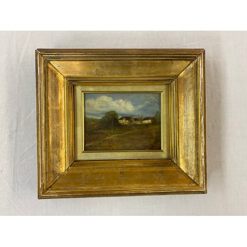 750 - OIL ON BOARD B. PARKER RURAL COTTAGES IN A LANDSCAPE SIGNED TO VERSO, FRAMED AND GLAZED 18CM X 14CM ... 