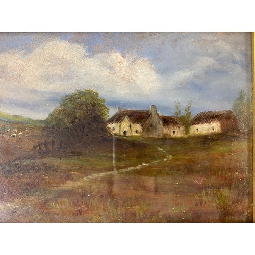 750 - OIL ON BOARD B. PARKER RURAL COTTAGES IN A LANDSCAPE SIGNED TO VERSO, FRAMED AND GLAZED 18CM X 14CM ... 