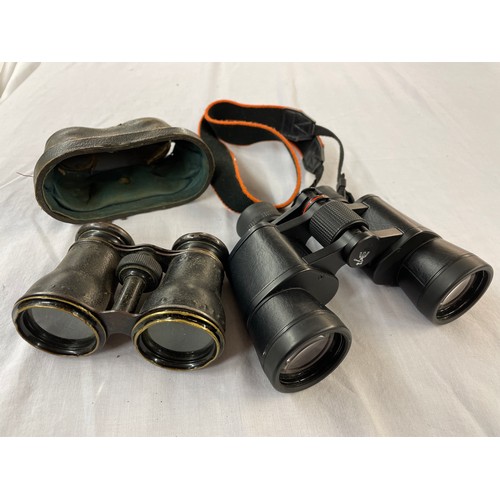 693A - PAIR OF BRESSER CORVETTE 8x42 BINOCULARS AND A PAIR OF FRENCH OPERA GLASSES