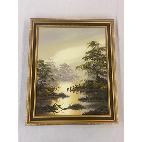 607A - OIL ON CANVAS OF WOODLAND LAKE SIGNED OWENS