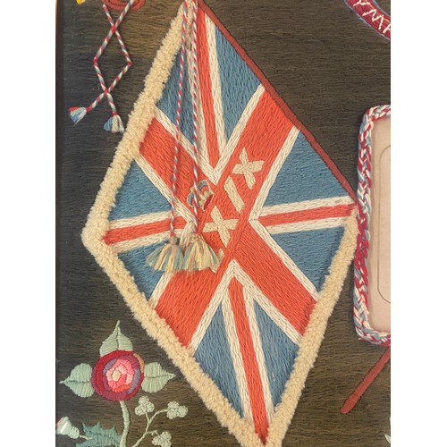 608 - 19TH CENTURY WOOL WORKED MILITARY REGIMENTAL PANEL FOR THE 2ND BATALLION OF THE WELSH REGIMENT WITH ... 