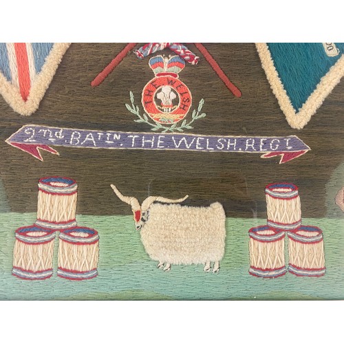 608 - 19TH CENTURY WOOL WORKED MILITARY REGIMENTAL PANEL FOR THE 2ND BATALLION OF THE WELSH REGIMENT WITH ... 