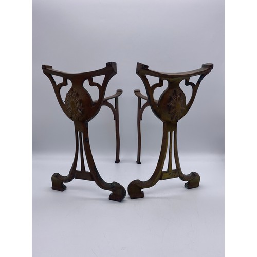 373 - PAIR OF ART NOUVEAU SPIDERS WEB ANDIRONS