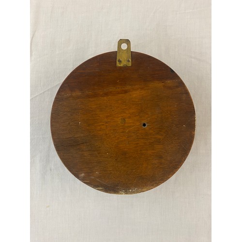 499 - EDWARDIAN ANEROID BAROMETER IN POKER WORK DECORATED ROUNDEL CASE