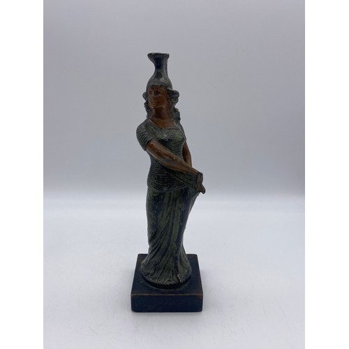 690 - PAINTED PATINATED SPELTER FIGURE OF BOUDICA 21CM HEIGHT APPROX