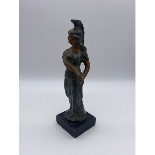 690 - PAINTED PATINATED SPELTER FIGURE OF BOUDICA 21CM HEIGHT APPROX