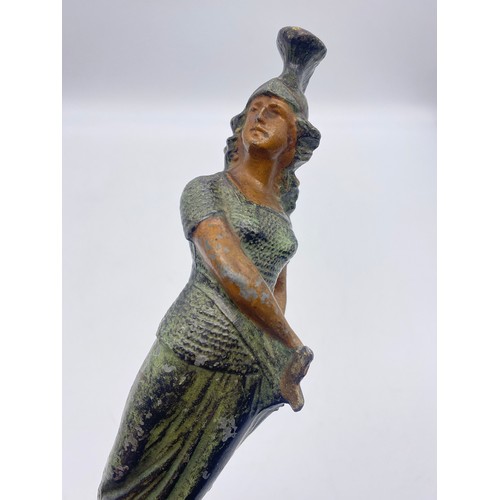 690 - PAINTED PATINATED SPELTER FIGURE OF BOUDICA 21CM HEIGHT APPROX