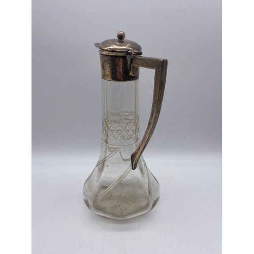 675 - SHEFFIELD SILVER MOUNTED TAPERED CLARET JUG WITH ETCHED DECORATION