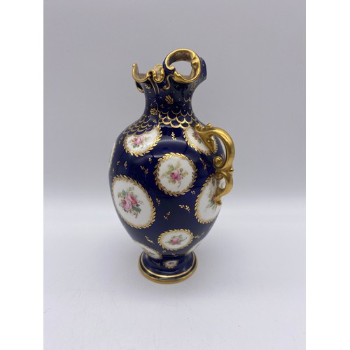 703 - ROYAL CROWN DERBY ROYAL BLUE GILDED OVOID VASE GARNITURE AND A LOBED PIN DISH AND 2049 PATTERN DISH