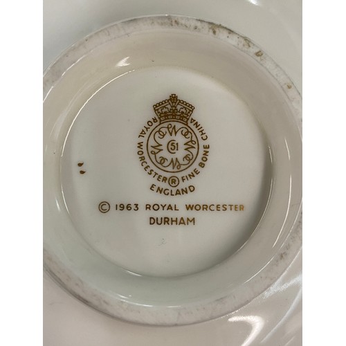 301 - ROYAL WORCESTER “DURHAM” PATTERN TEACUPS, SAUCERS, AND SOUP BOWLS, AND ROYAL WORCESTER “CHAMBERLAIN”... 