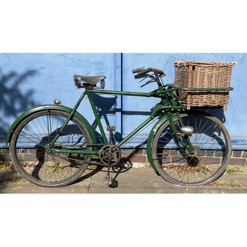 84 - VINTAGE GREEN GROCERS BICYCLE WITH FRONT BASKET FOR A PANNIER