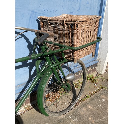 84 - VINTAGE GREEN GROCERS BICYCLE WITH FRONT BASKET FOR A PANNIER