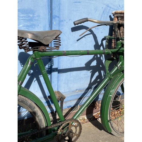 84 - VINTAGE GREEN GROCERS BICYCLE WITH FRONT BASKET FOR A PANNIER