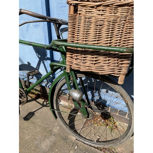 84 - VINTAGE GREEN GROCERS BICYCLE WITH FRONT BASKET FOR A PANNIER