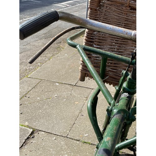 84 - VINTAGE GREEN GROCERS BICYCLE WITH FRONT BASKET FOR A PANNIER