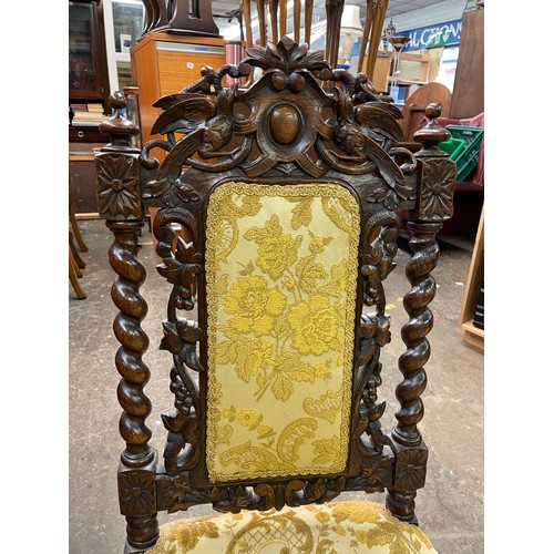 32 - PAIR OF LATE VICTORIAN BARLEY TWIST AND CARVED UPHOLSTERED DINING CHAIRS