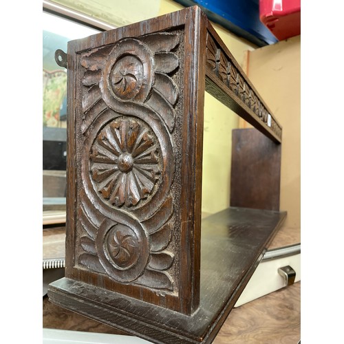 6 - OAK CHIP CARVED AND DATED 1909 WALL SHELF