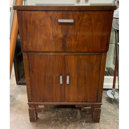 12 - 1930S WALNUT CABINET WITH DROP DOWN FLAP