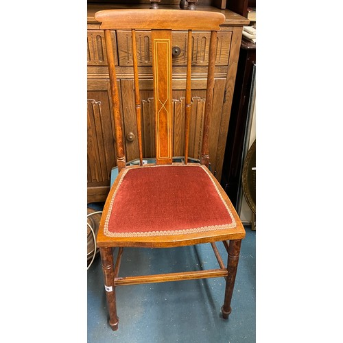 16 - BEECH SPINDLE BACK AND INLAID BEDROOM CHAIR