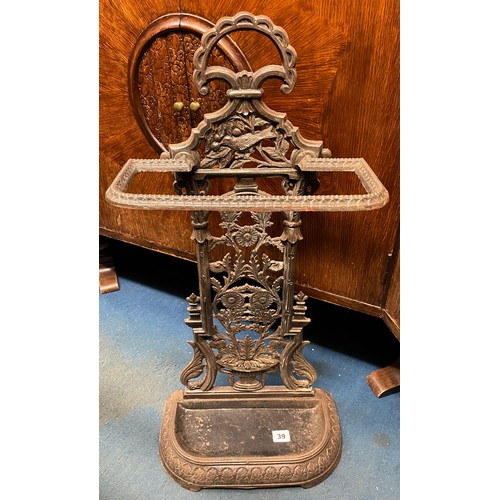 39 - CAST IRON HALL STICK STAND WITH TRAY