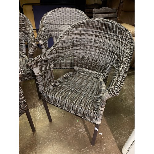 67 - SET OF FOUR GREY AND CHARCOAL RATTAN WEAVE GARDEN CHAIRS