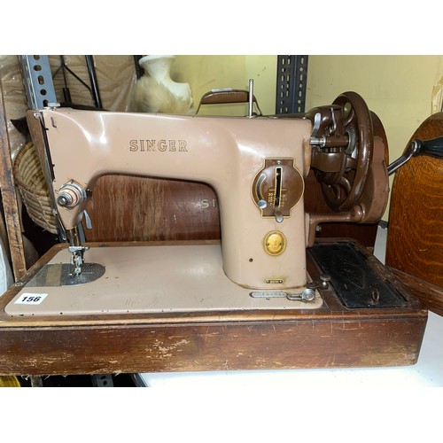 156 - DOME CASED BROWN METAL SINGER MANUAL SEWING MACHINE